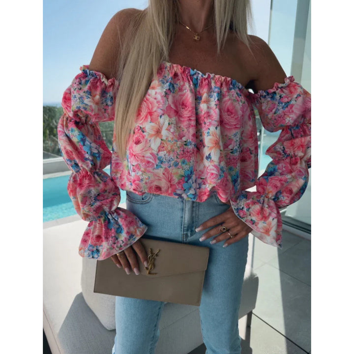 Dame Off-Shoulder Flæse Blomster Bluse Stilla