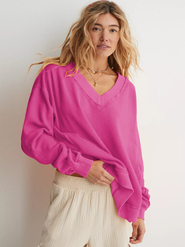 Damer afslappet V-hals sweatshirt med trendy oversized snit Stilla
