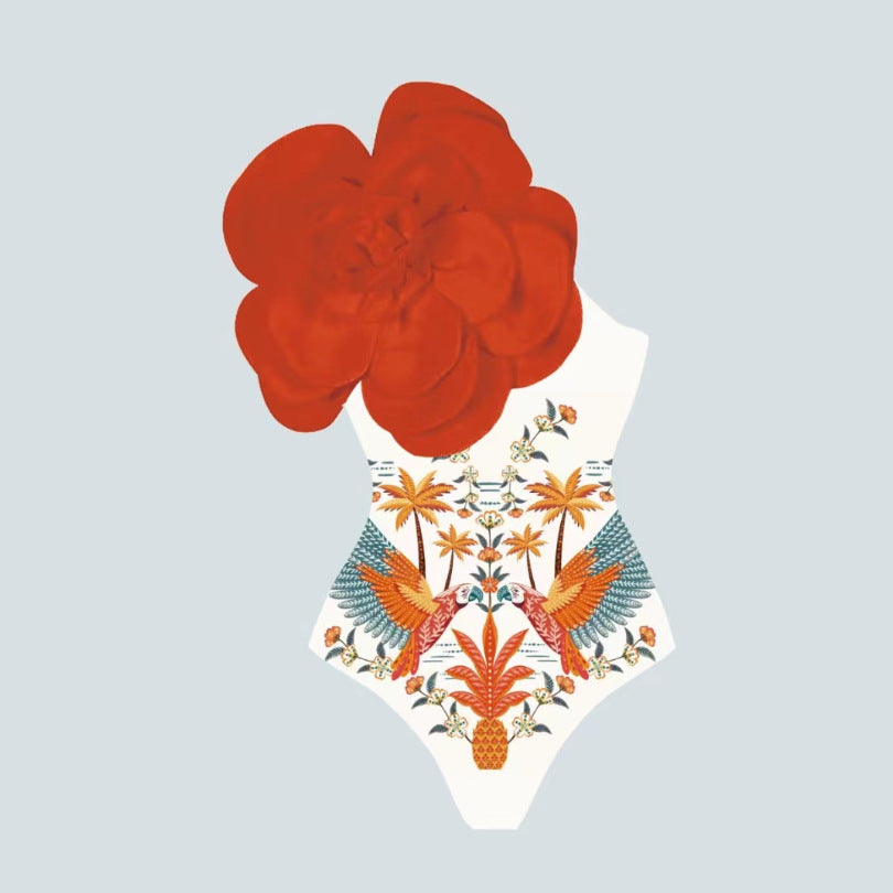 Dame Ensidet Badedragt med 3D-Blomsterapplikation Skovae