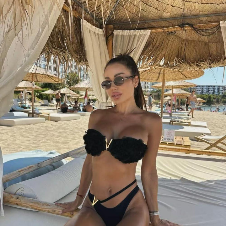 Dame Blomster Bandeau Bikini Sæt Stilla