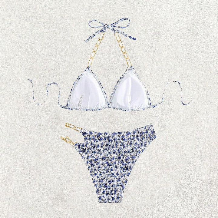 Dame triangle-bikini med kunstnerisk mønster og justerbare kæder Skovae