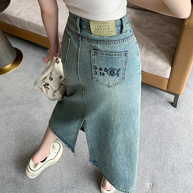 Kvindernes denim maxi nederdel med sideslids Stilla