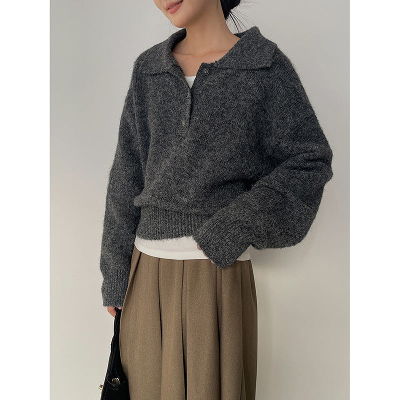 Dame sweater med voluminøse ærmer og fashionabel krave Stilla