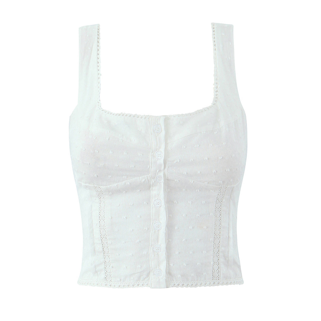 Dame Cropped Top med elegante knapper og tidløs spidselastik Stilla