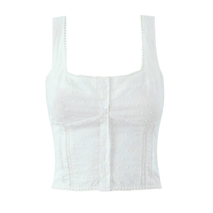 Dame Cropped Top med elegante knapper og tidløs spidselastik Stilla