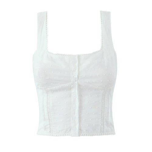 Dame Cropped Top med elegante knapper og tidløs spidselastik Stilla