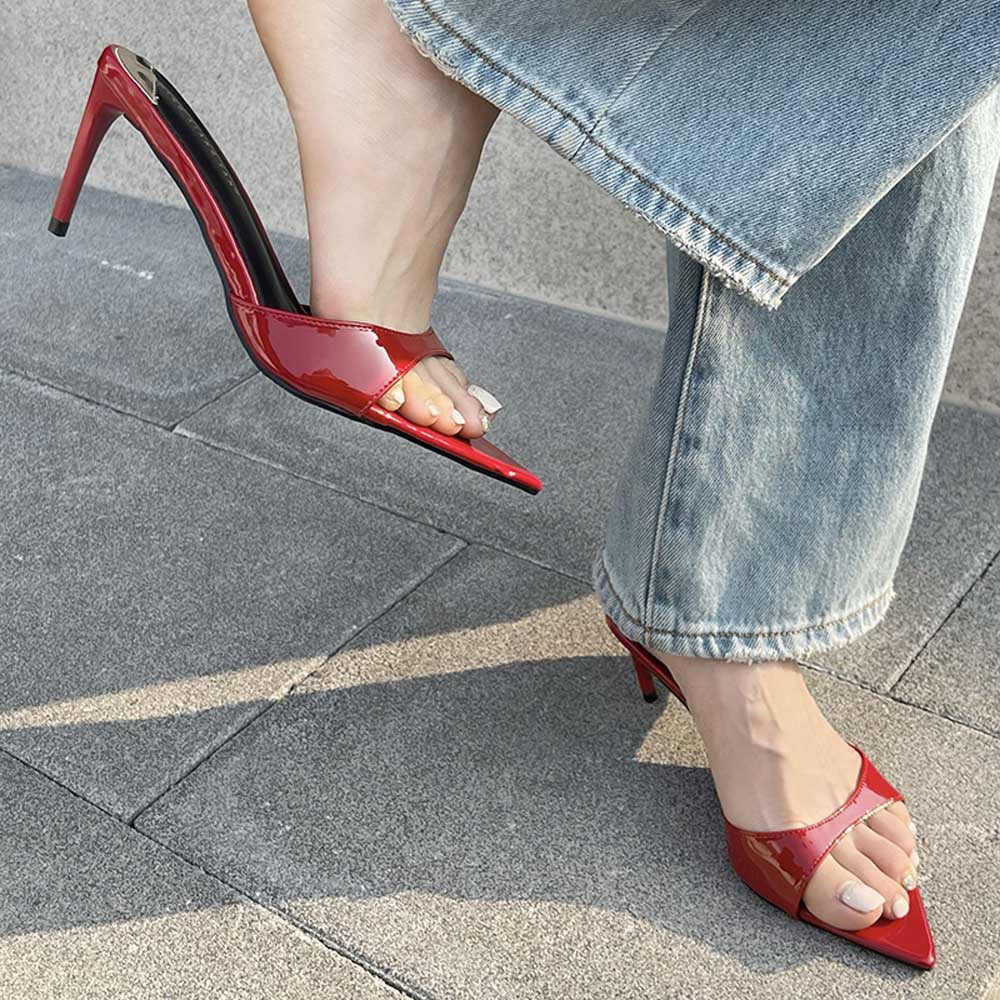 Dame High Heel Slingback Sandaler med spids tåområde og smart glansfuld finish Stilla