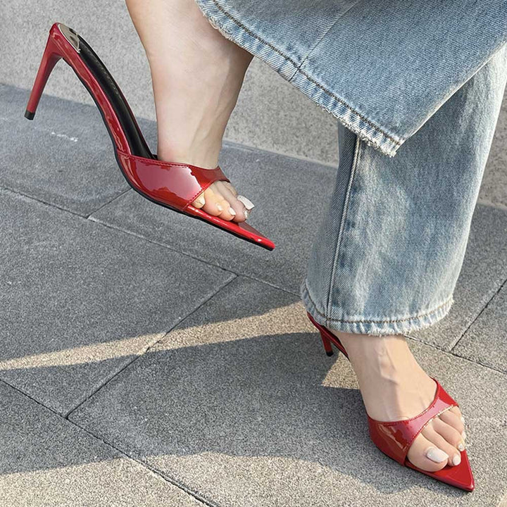 Dame High Heel Slingback Sandaler med spids tåområde og smart glansfuld finish Stilla
