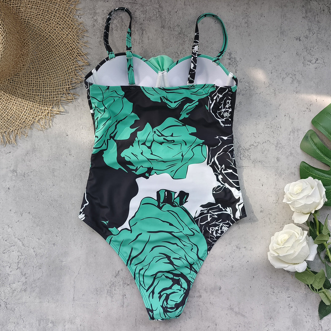 Dame badedragt med blomstret design og raffinerede stropdetaljer Stilla