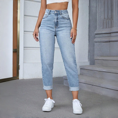 Dame Højtaljede jeans med frynset kant Skovae