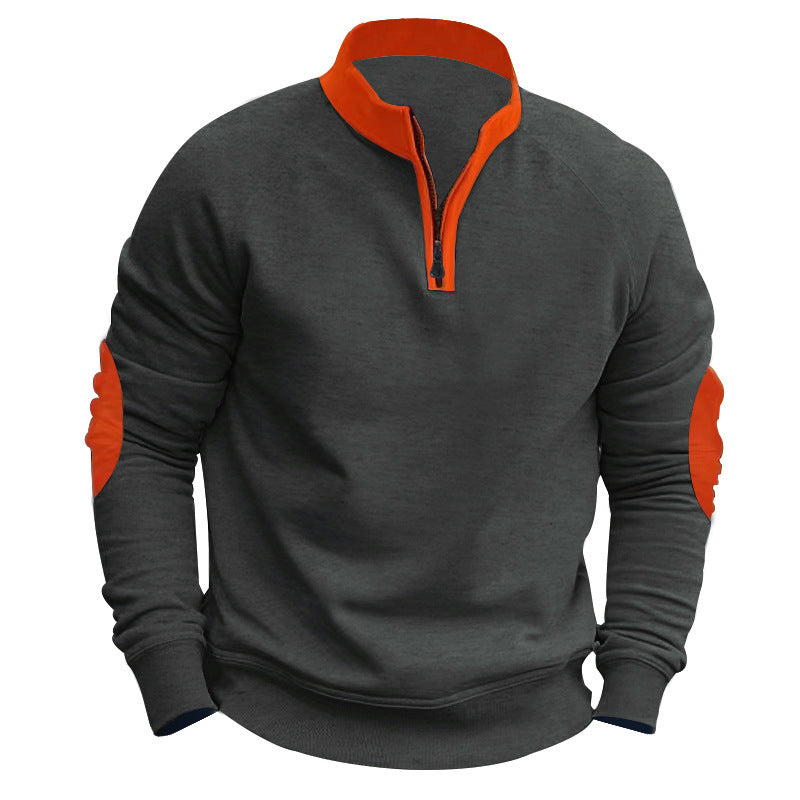 Herrer moderigtig fleece-pullover med halvmens lynlås og kontrasterende albue-patches Stilla