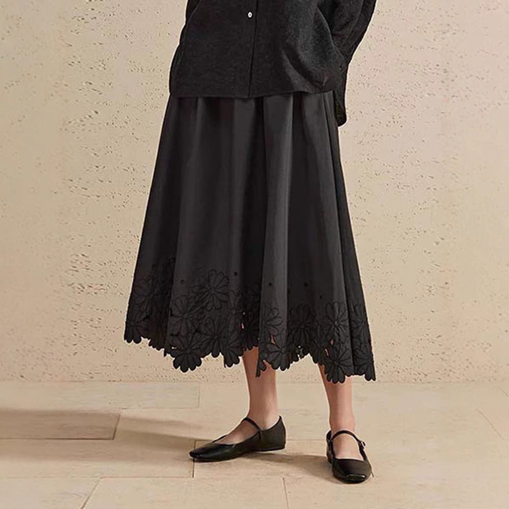 Dame Elegant Maxiskørt med florale spidsede accenter og elastisk talje Stilla
