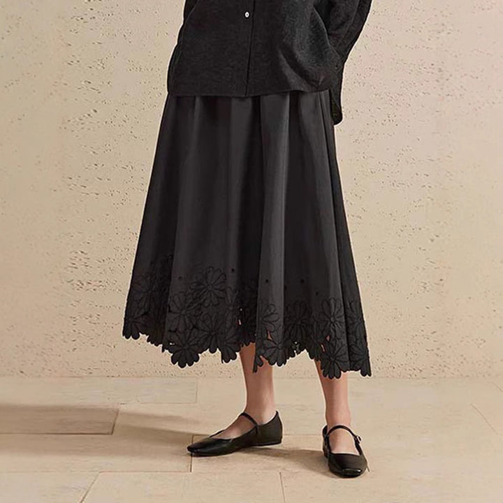 Dame Elegant Maxiskørt med florale spidsede accenter og elastisk talje Stilla