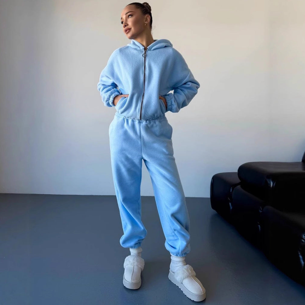 Kvinders stilfulde fleece loungewear sæt med cropped jakke og komfortable joggers Skovae