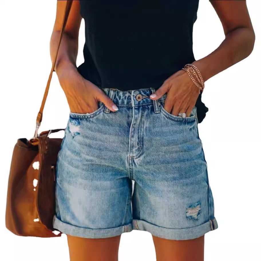 Dame denim shorts med moderne og afslappet snit Skovae
