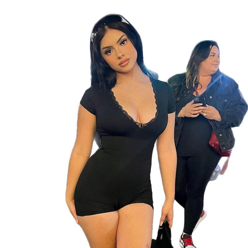 Damen eleganter Body mit Spitzenbesatz Skovae