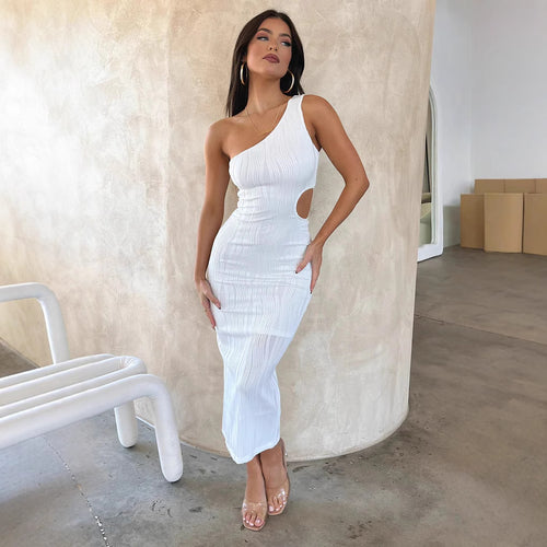 Damer Elegant Stretch-Midi-Kjole med asymmetrisk Udsnit og Cut-Out-detaljer Skovae