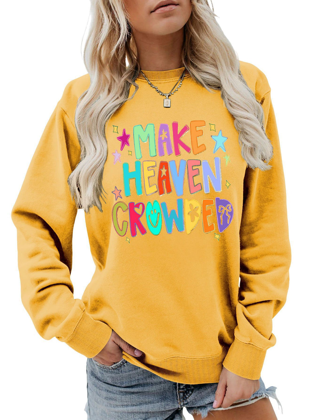 Kvinders sweatshirt med farverigt design og legende tekst Stilla