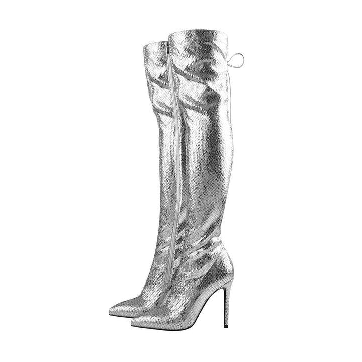 Dame Over-the-Knee Glinsende Stiletto-Støvler med Slangeskinds-Textur Stilla