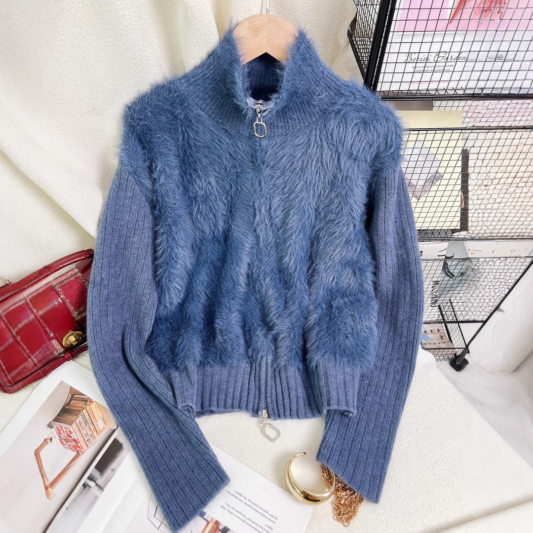 Kvinders termisk isolerende strikket sweater med høj krave og luksuriøs fleeceindsats Stilla