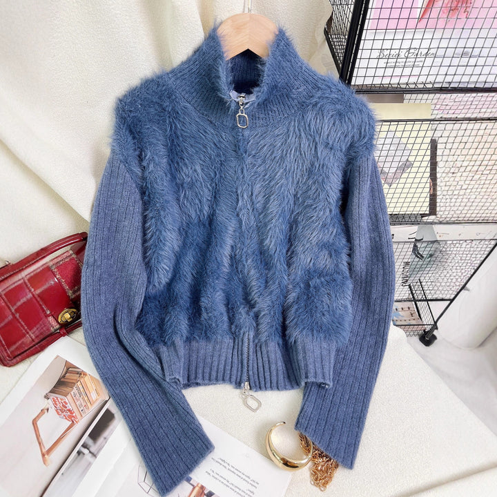 Kvinders termisk isolerende strikket sweater med høj krave og luksuriøs fleeceindsats Stilla