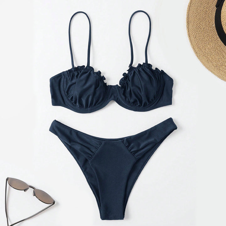 Dame Push-Up-Bikini med rynker og justerbare stropper Skovae