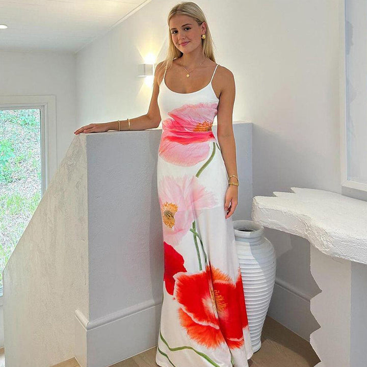 Dame Maxi kjole med blomsterprint og spaghetti-stropper Skovae