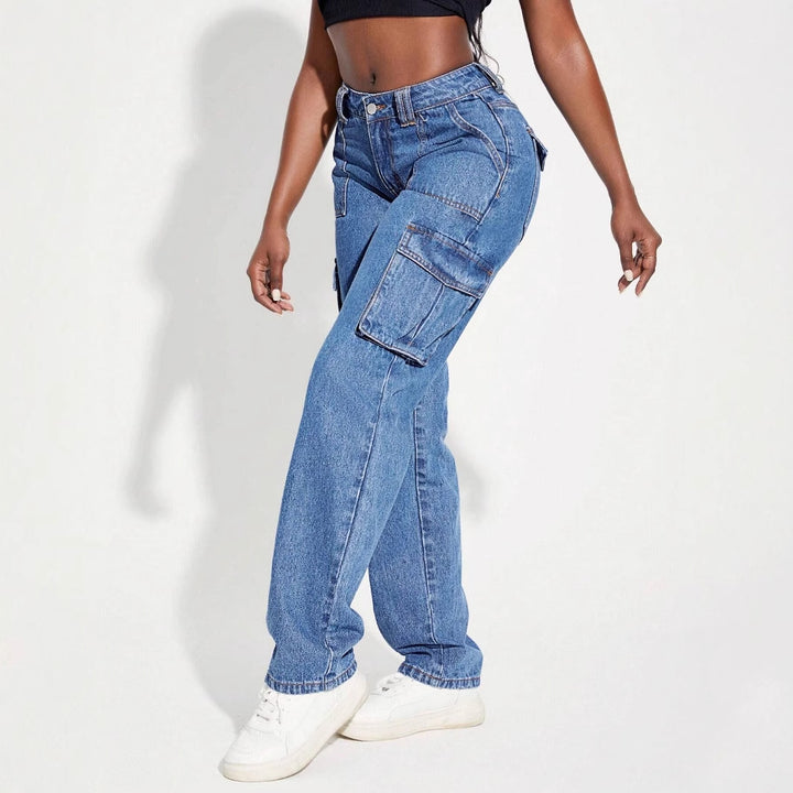 Dame Vintage Cargo Jeans med elastisk talje og sidelommer Stilla