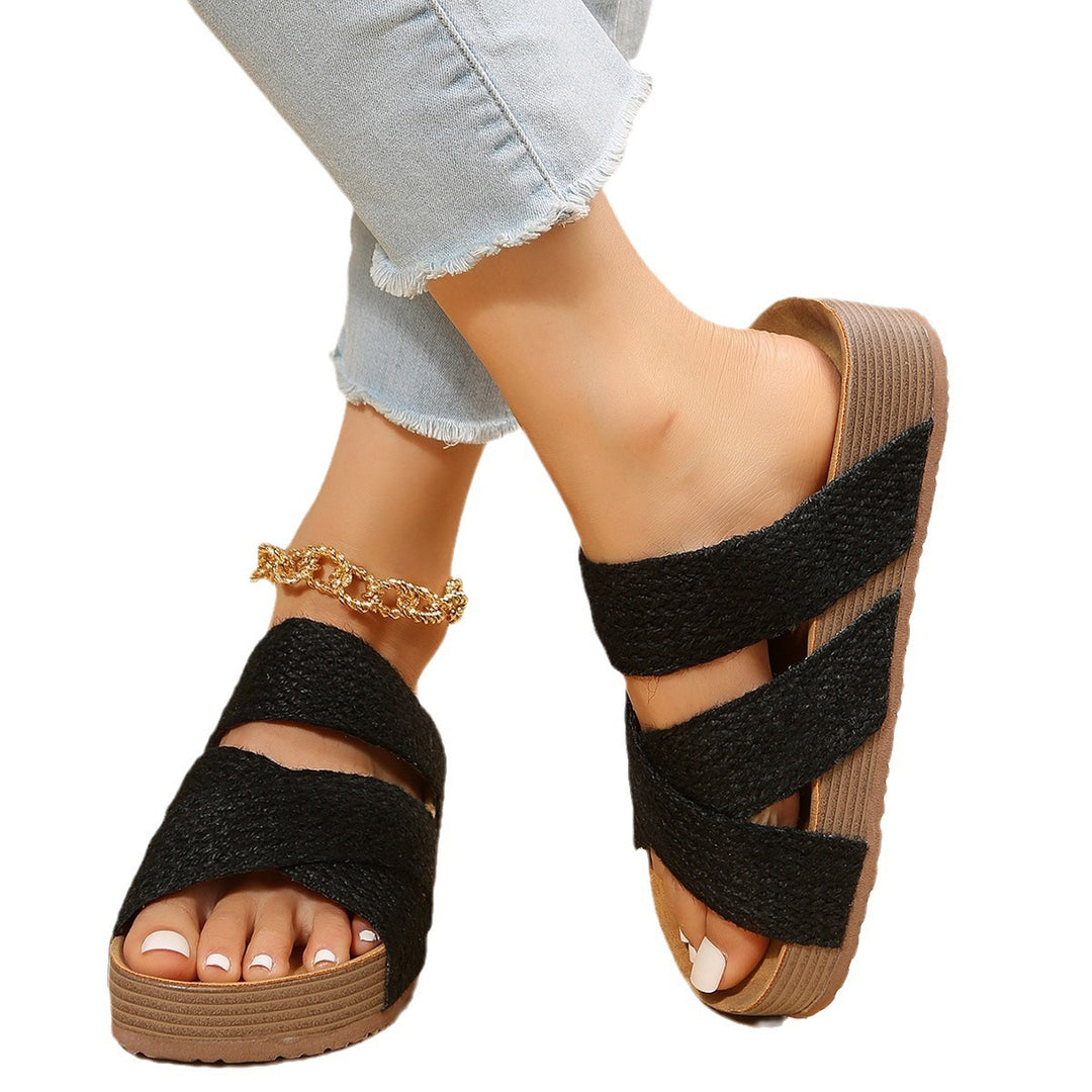 Dame Komfortable Wedge-Pantoletten med elegante flettede elementer Stilla