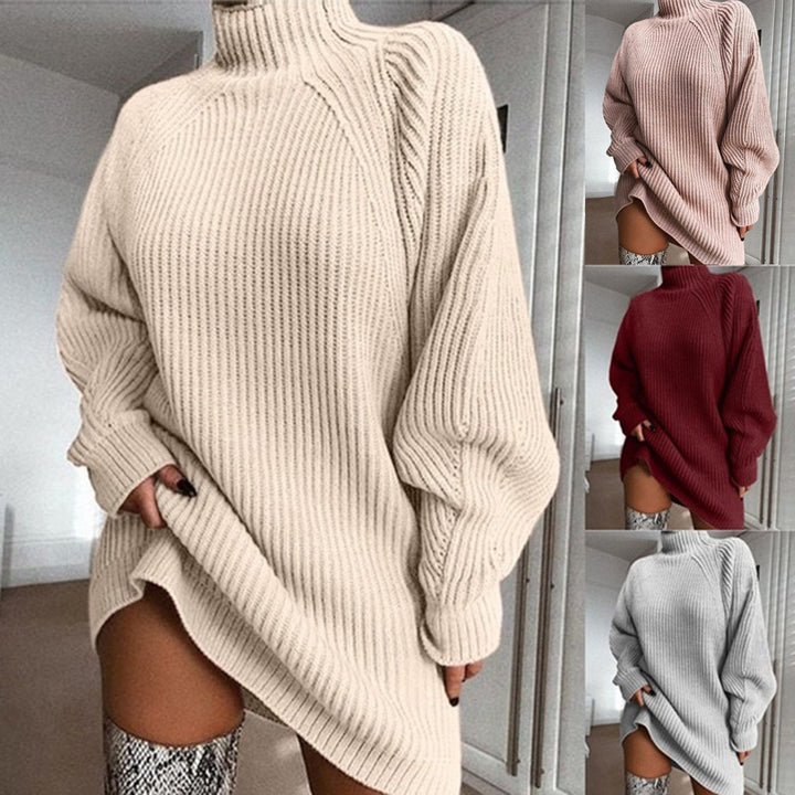Damer Oversized Strikket Sweater med Stå-Op Krave og Modæn Ribbet Mønster Stilla