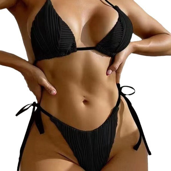 Dame Triangel-Bikini-Sæt med smagfulde folder og justerbare bindebånd Stilla