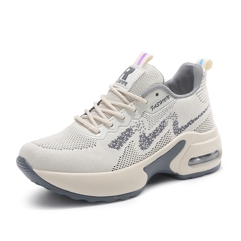 Dame nan moderigtige strik-fitness-sneakers med ergonomisk rocker-sål og indbygget dæmpningskammer Skovae