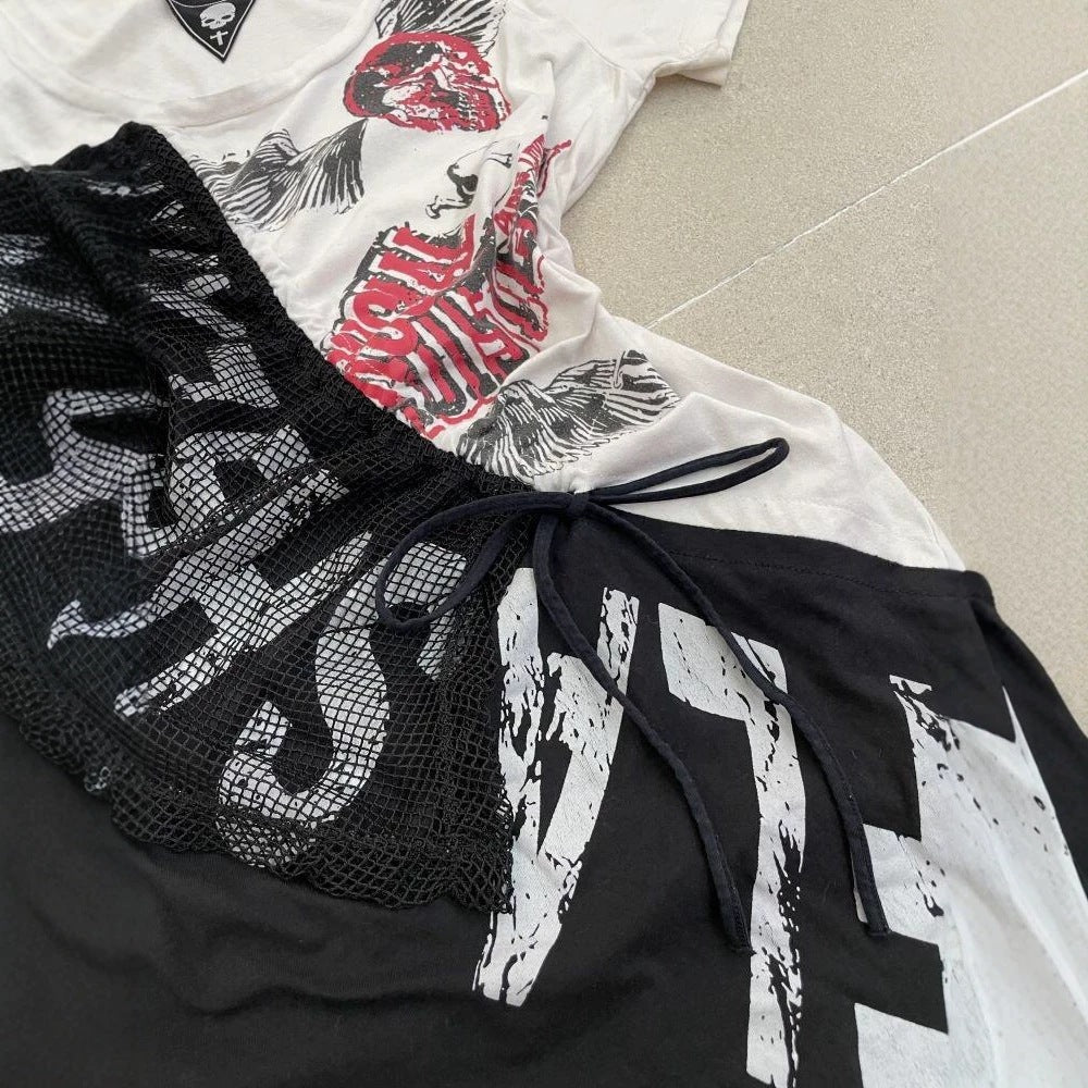Dame afslappet T-shirt med unikt grafikdesign og sporty mesh-indlæg Skovae