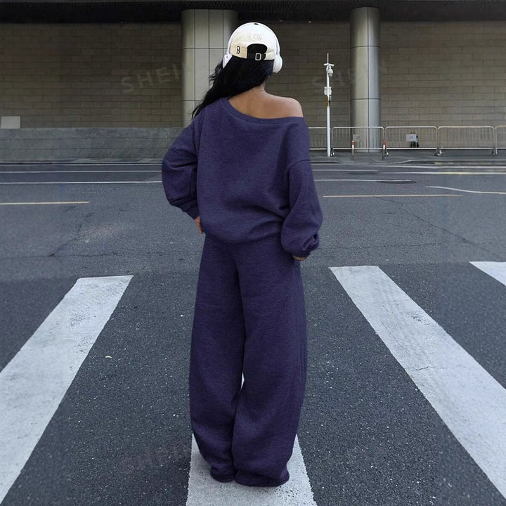 Kvinders oversized sweatshirt og brede fritidshorts sæt Skovae