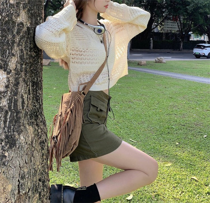 Kvinder Casual Mesh Sweater med Brede Ærmer og Rund Udgivelse Stilla