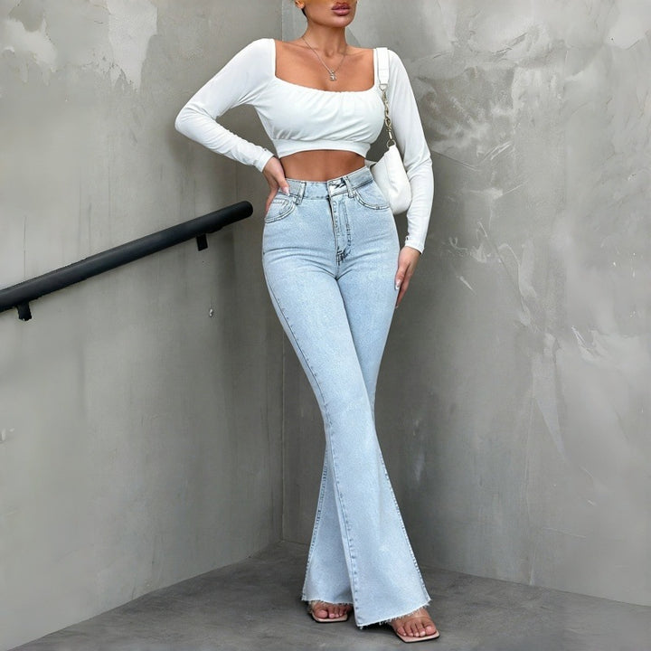 Dame Flared Jeans med høj talje og afslappet pasform Skovae