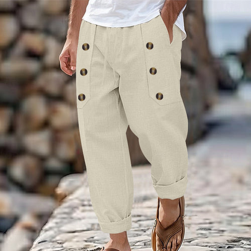 Herrer casual Cargo-bukser med knapdesign og praktiske sidelommer Stilla