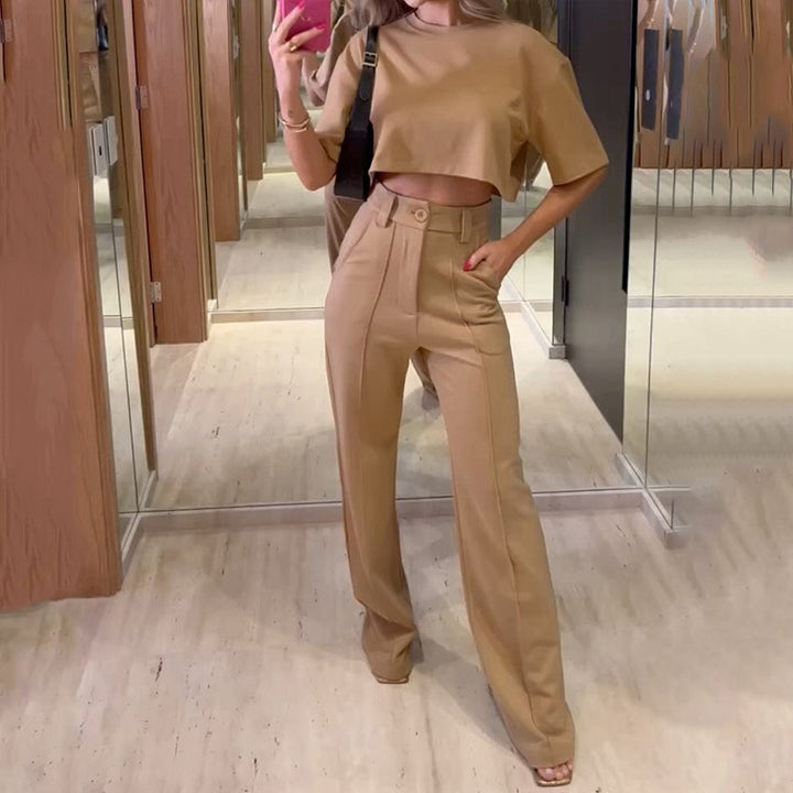 Dame sæt bestående af cropped top og vide bukser med høj taljesnit Stilla