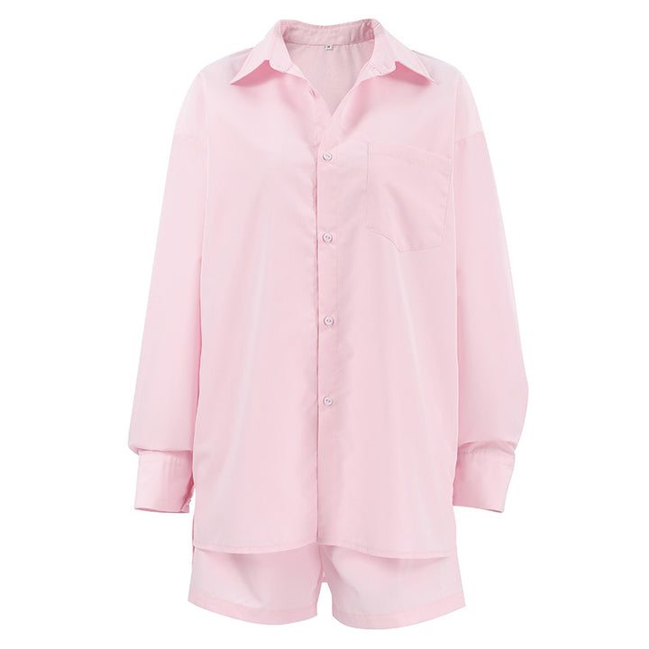 Dame Oversized Skjorte- og Shorts-Sæt med elegante detaljer og behagelig pasform Stilla