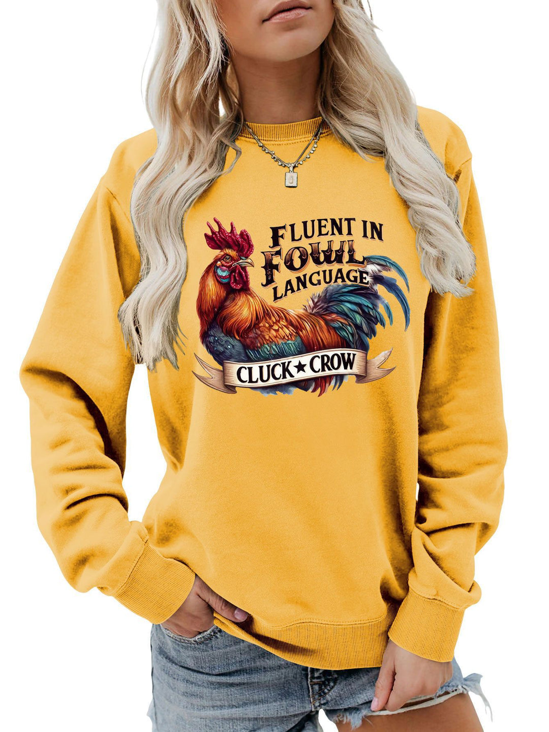 Kvinders sweatshirt med humoristisk kyllingemotiv og behagelig pasform Stilla