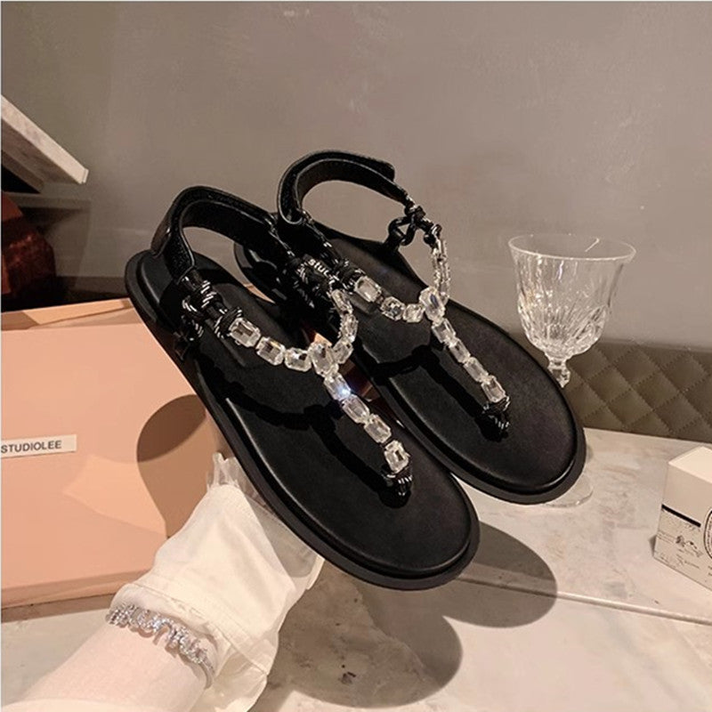 Dame toe-tå-sandaler med glamourøs krystalsmykke og behagelig indersål Stilla