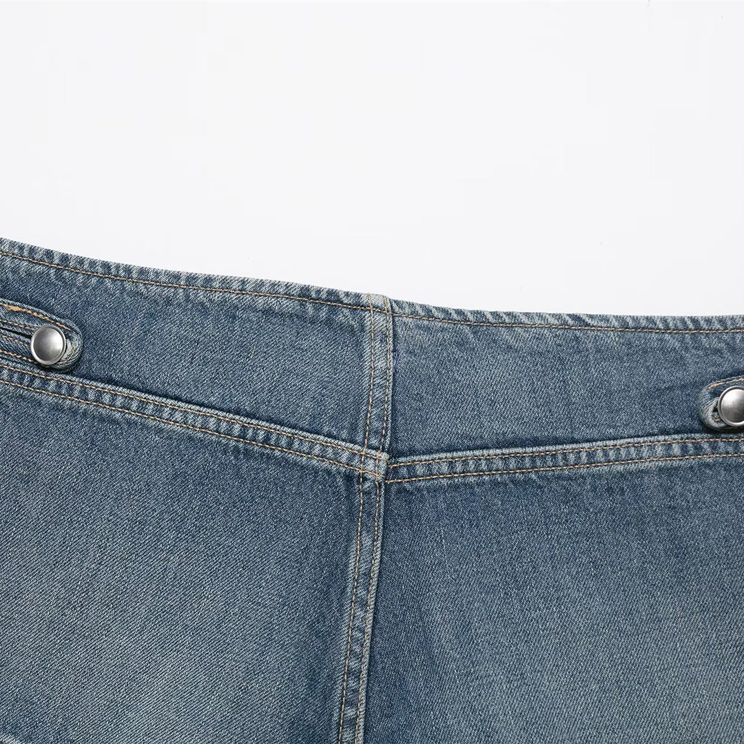 Dame Denim-Shorts med dekorative knapper Skovae