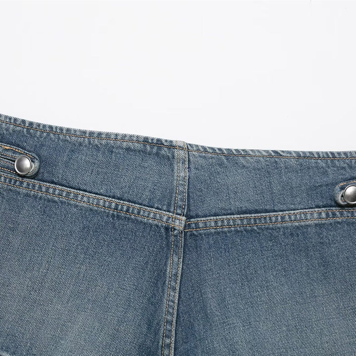 Dame Denim-Shorts med dekorative knapper Skovae