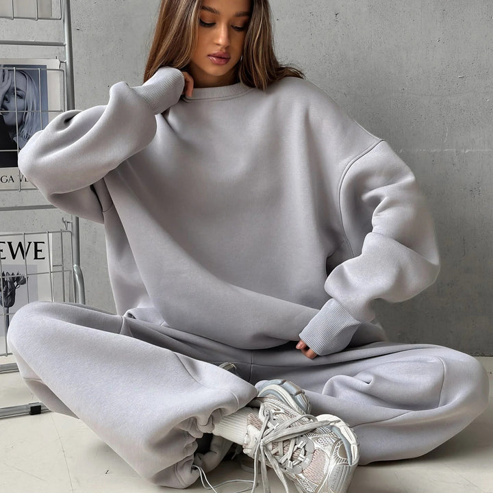 Kvinders afslappede oversized sweatshirt og joggingbukser sæt Skovae