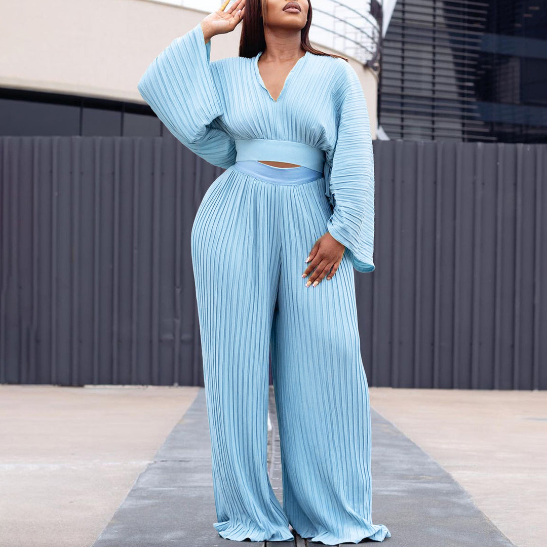 Dame Plisseret Jumpsuit med Oversize-ærmer Stilla