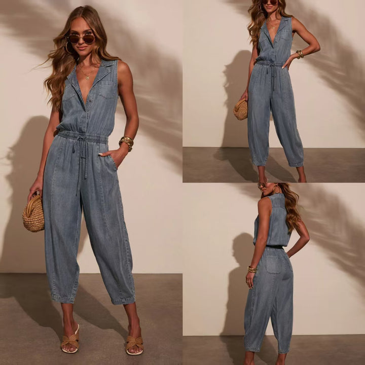 Dame Casual Jeans Overalls med Bælte Stilla