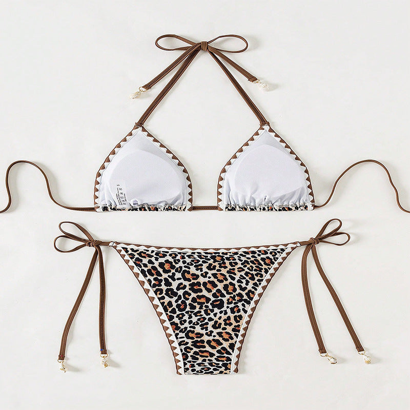 Dame Triangel-Bikini med moderne leoparddesign og attraktive snøre detaljer Skovae