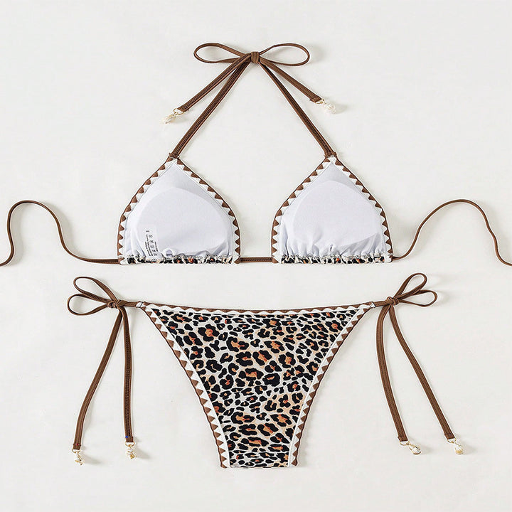 Dame Triangel-Bikini med moderne leoparddesign og attraktive snøre detaljer Skovae