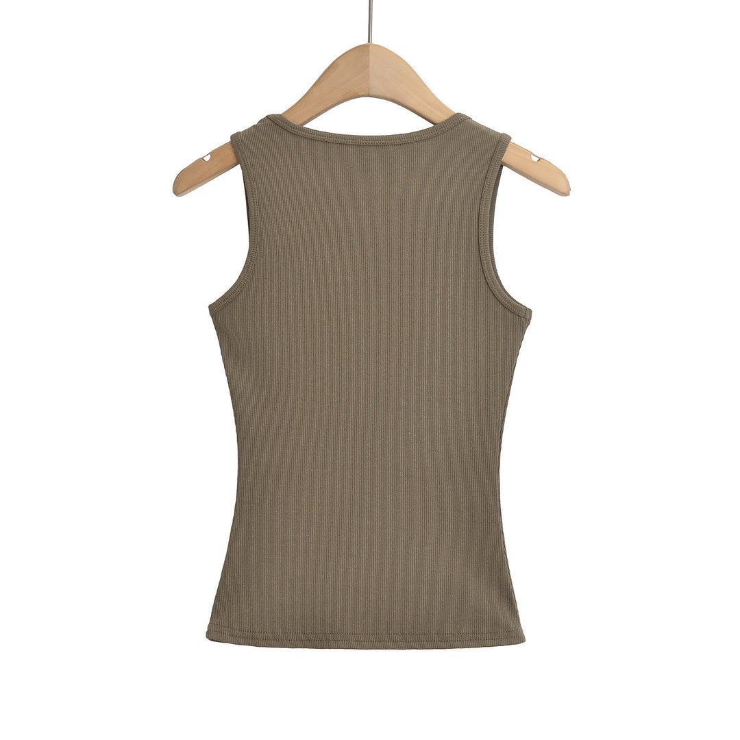 Dame uden ærmer Basic tanktop i høj kvalitet bomuldsblanding med tætsiddende snit og elastisk pasform Stilla