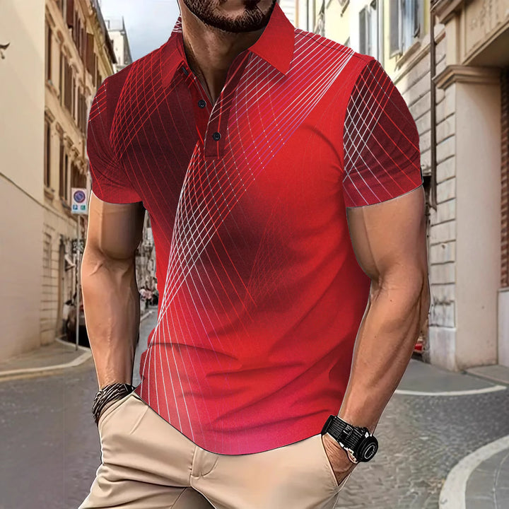 Herrer polo t-shirt med moderne grafisk linjemønster og åndbare egenskaber Stilla